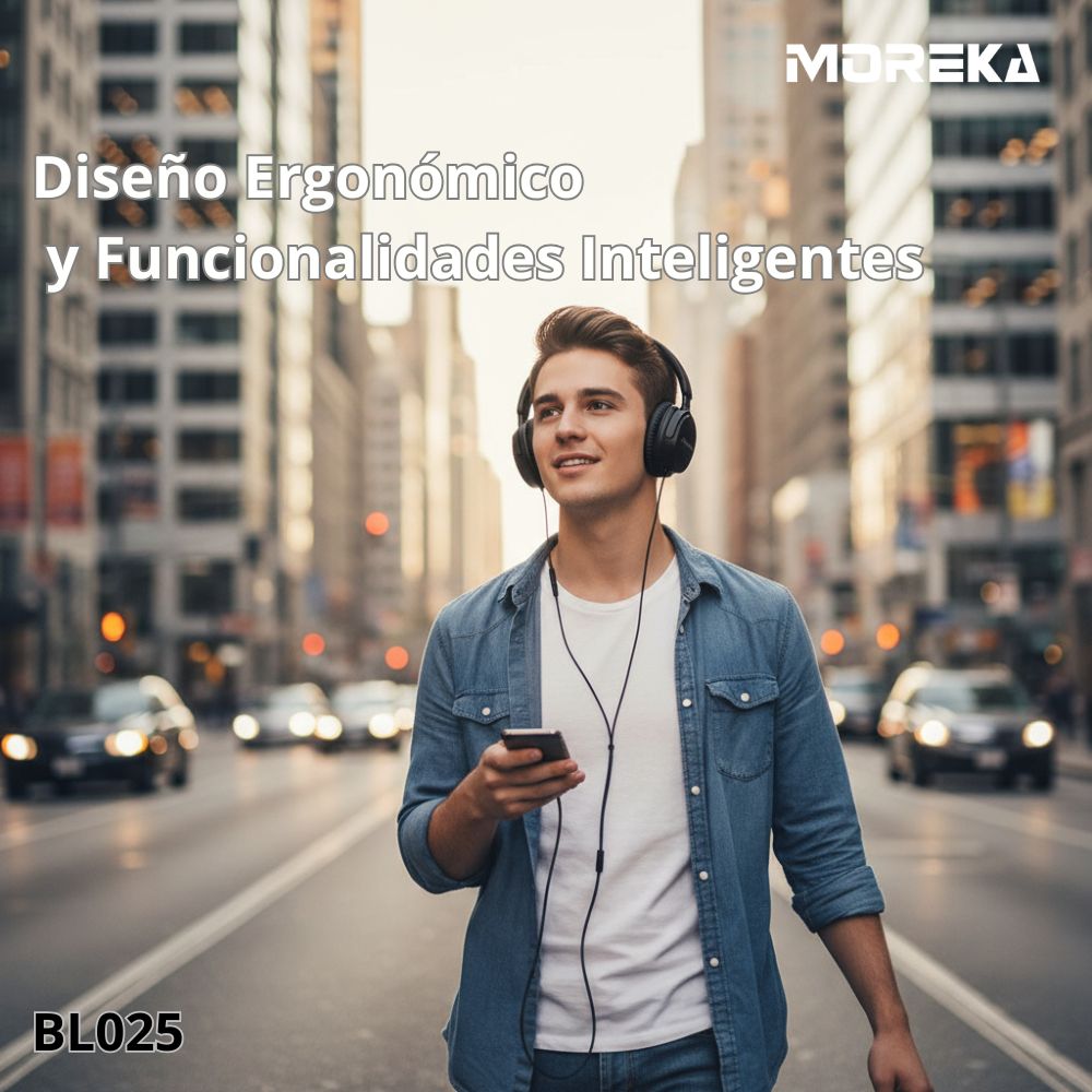 Audífonos Bluetooth V5.4 Moreka BL025 200mAh 40mm Cancelación de Ruido 12 hrs musica