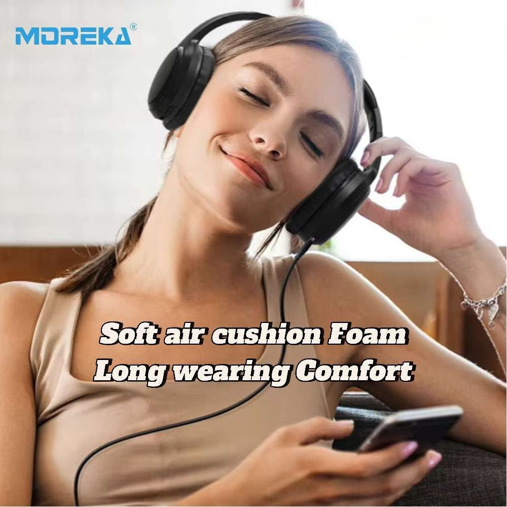 Audífonos Bluetooth V5.4 Moreka BL026 200mAh 40mm Cancelación de Ruido 12 hrs musica