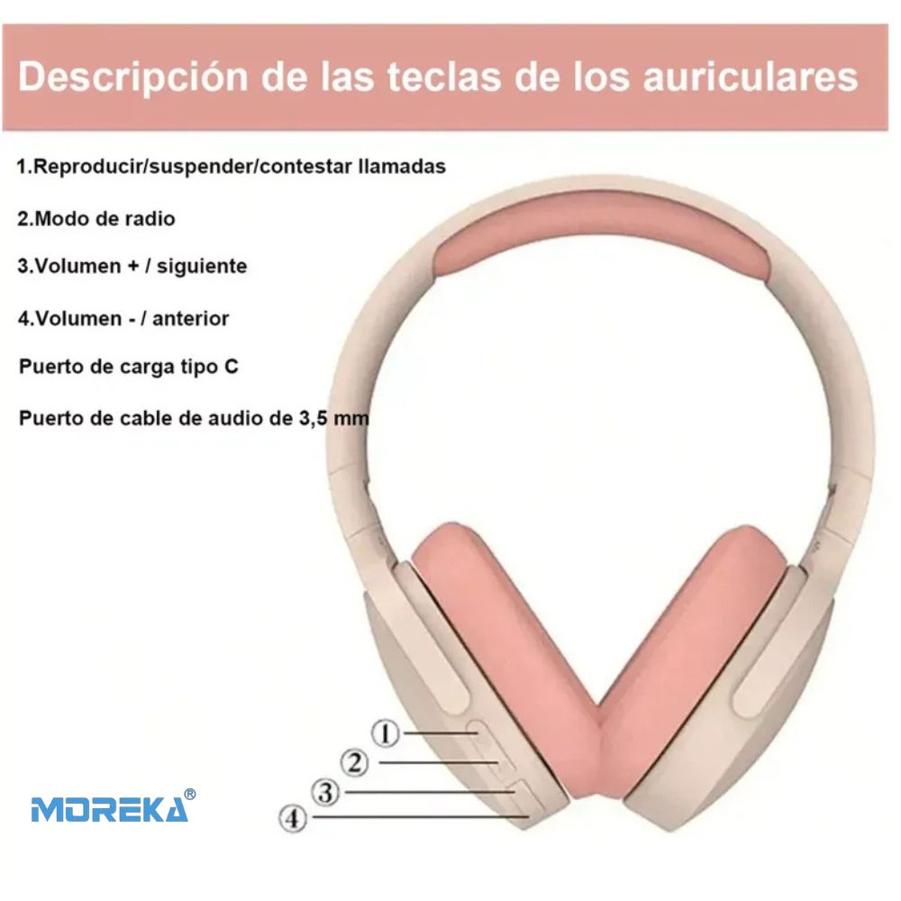 Audífonos Bluetooth 5.4 Moreka BL027 12 horas de musica AUX 3.5mm