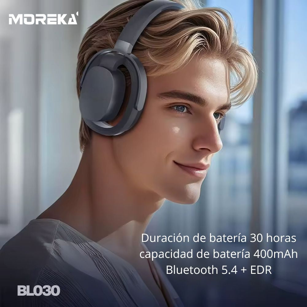 Audífonos Bluetooth 5.4+EDR Moreka BL030 400mAh 40mm 30 Hrs