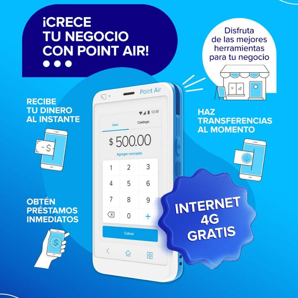 Point Air Lector De Tarjetas Bancarias 4G con Internet Gratis