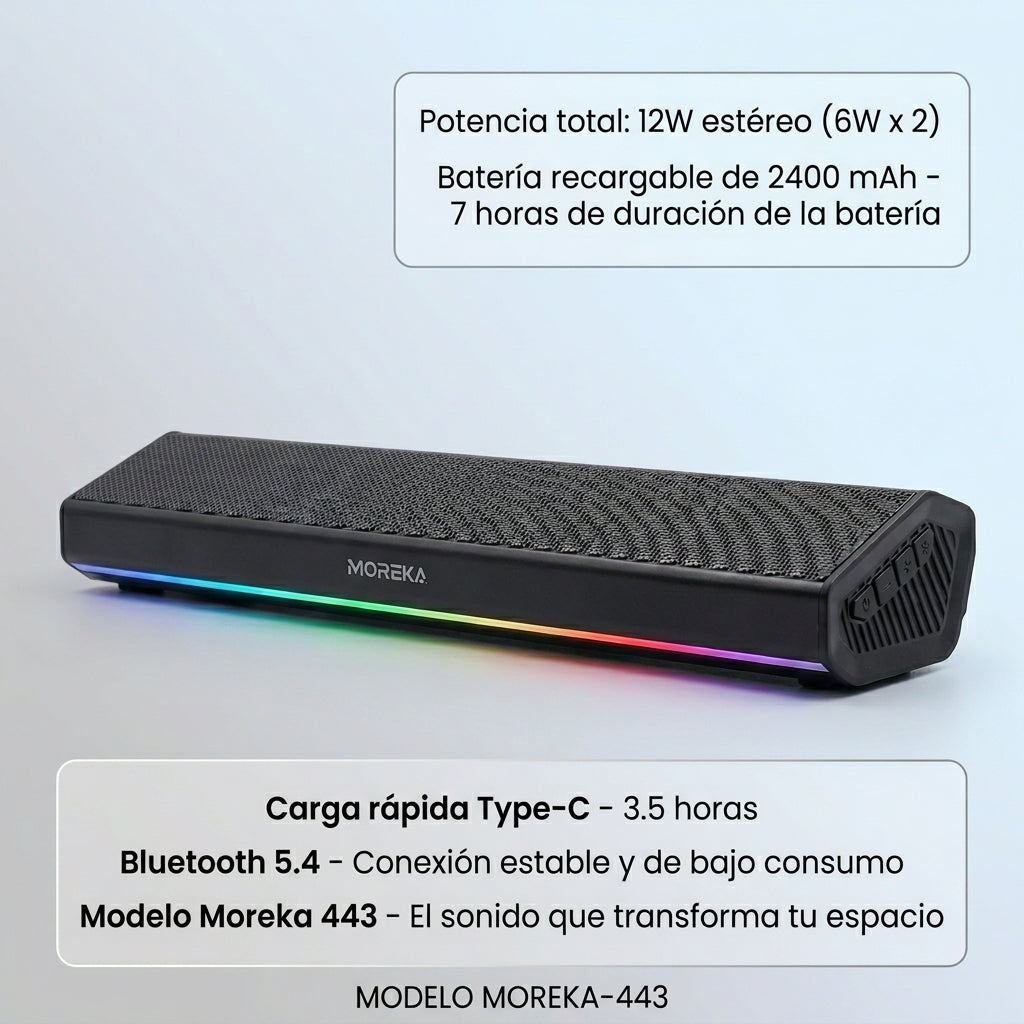 Bocina Moreka 443 12W Batería 3.7V / 2400mAh TWS Estéreo tipo barra