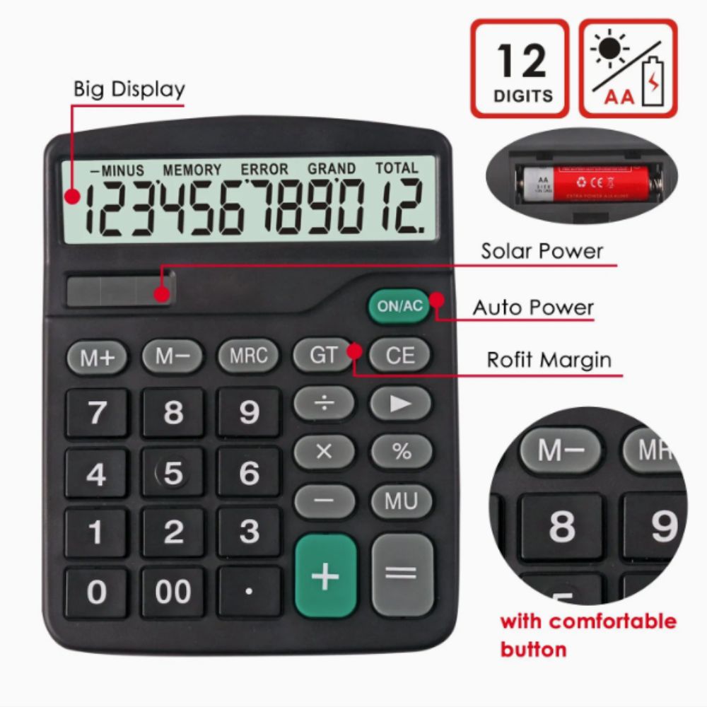 Calculadora electrónica Solar con 12 dígitos, pantalla grande JS-97B