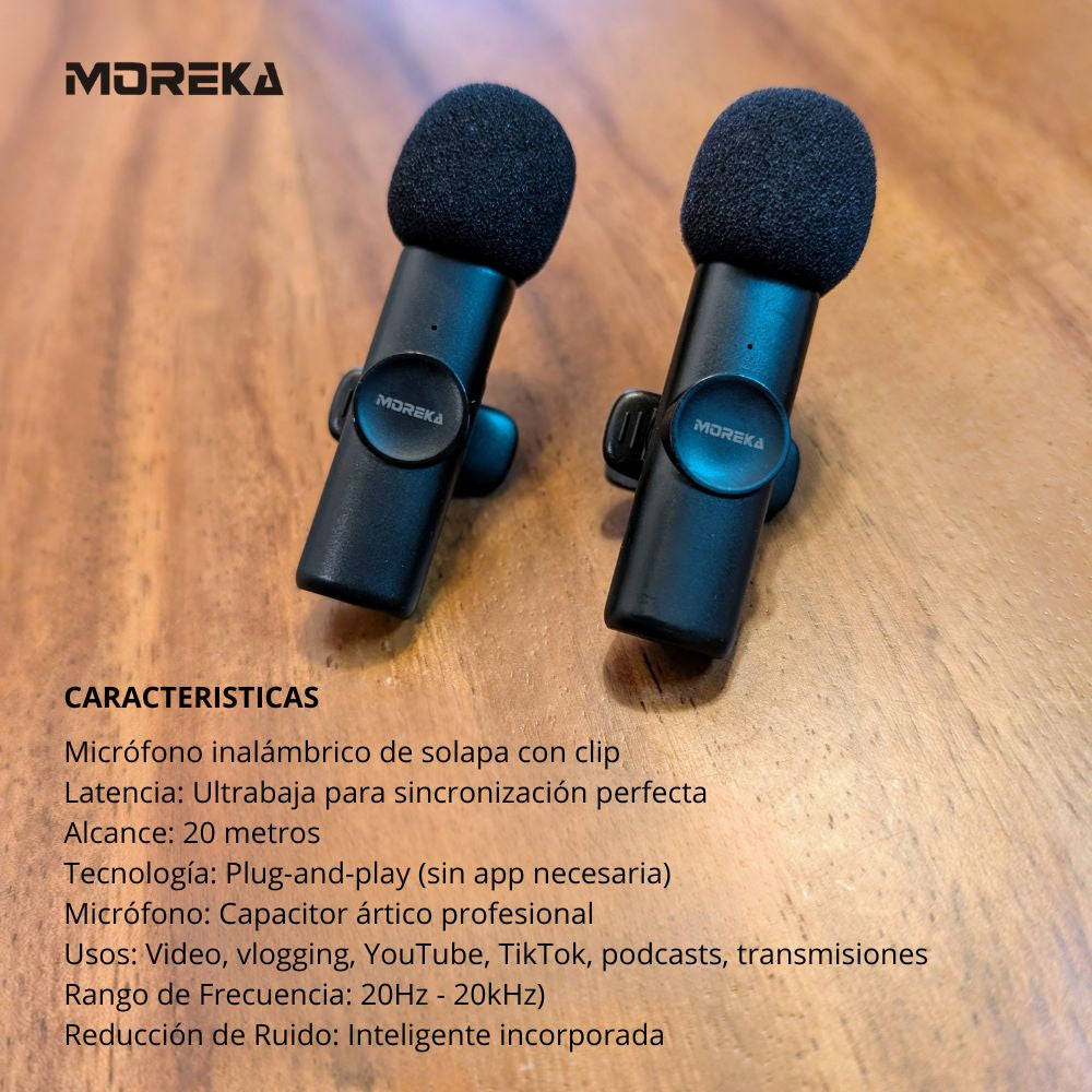 Paquete de 2 micrófonos inalámbricos  reducción de ruido con clip para grabación de vlog Moreka ML-03