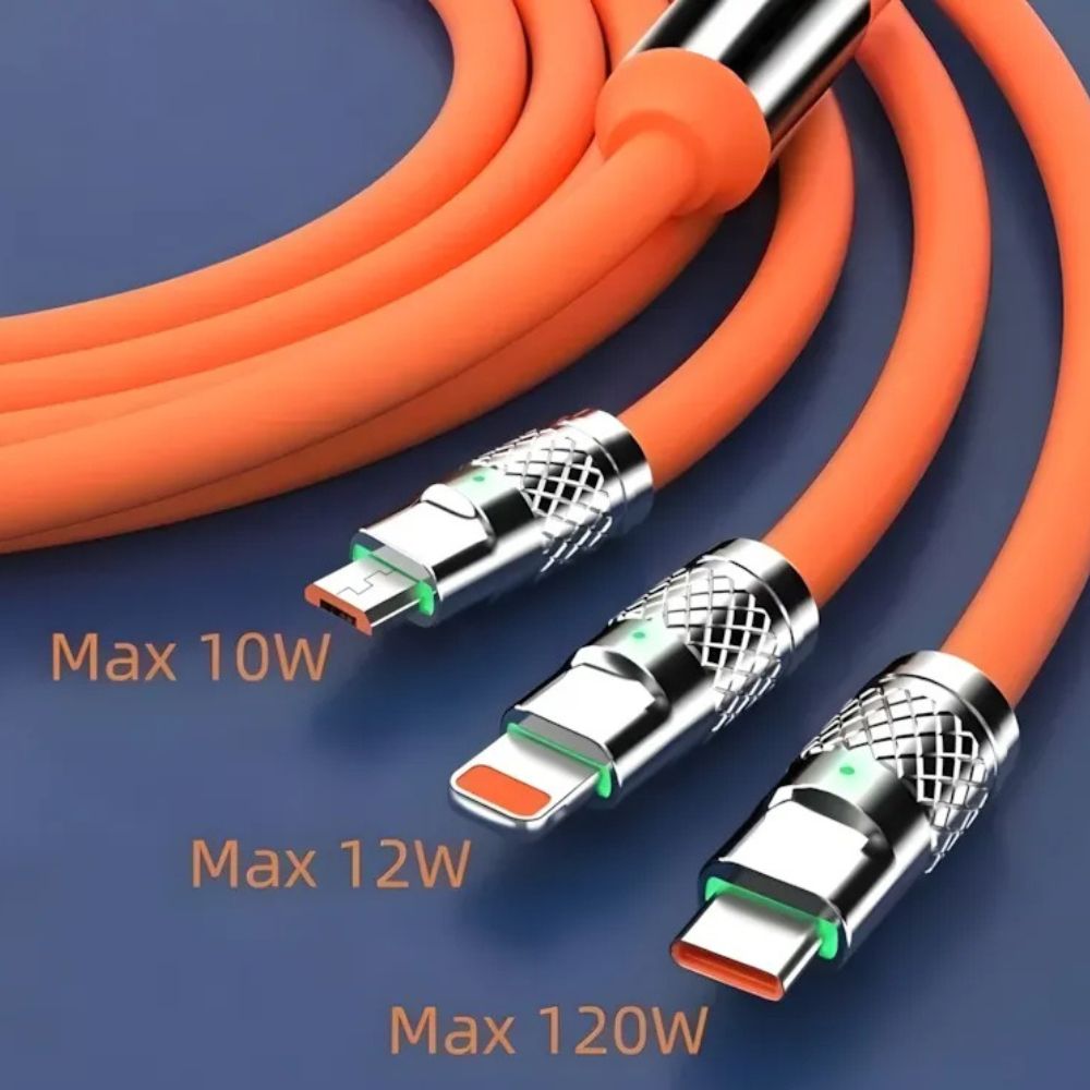 Cable 3 en 1 Moreka CB-042 3.1 A y Datos 1.2 M, Lightning, Tipo C, V8