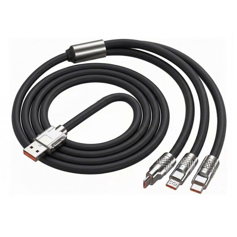 Cable 3 en 1 Moreka CB-042 3.1 A y Datos 1.2 M, Lightning, Tipo C, V8