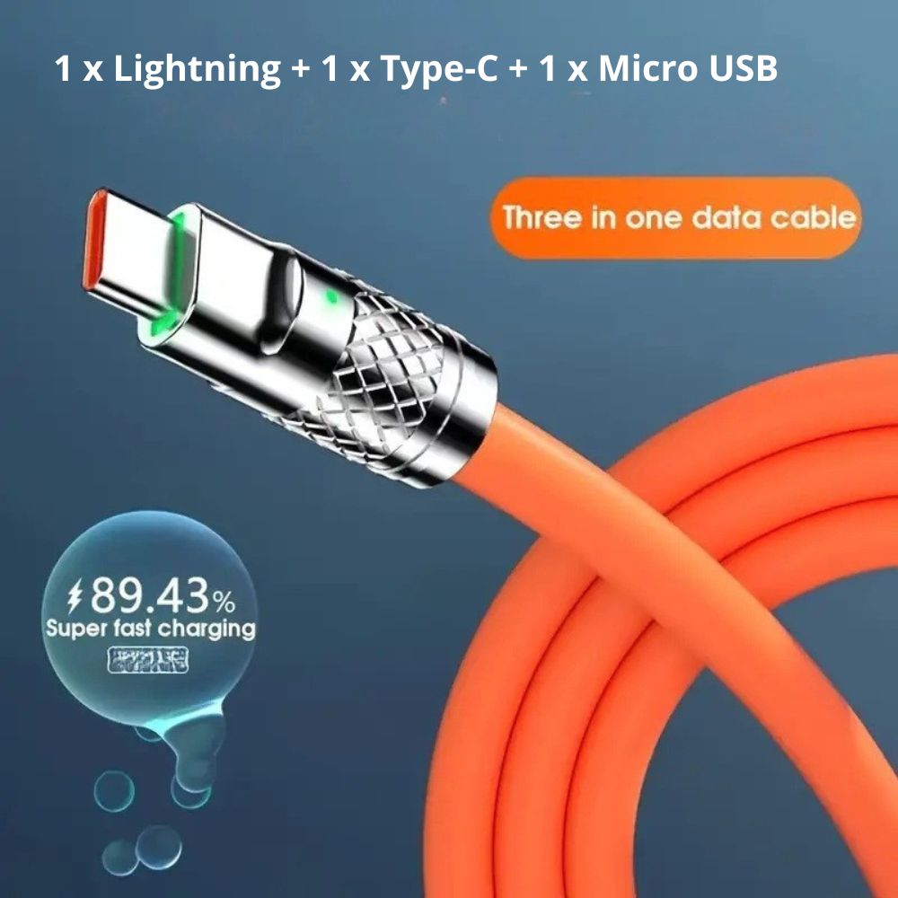 Cable 3 en 1 Moreka CB-042 3.1 A y Datos 1.2 M, Lightning, Tipo C, V8