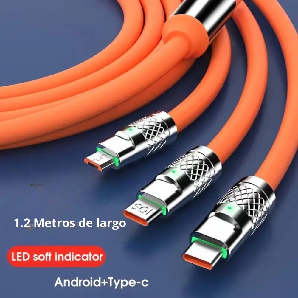 Cable 3 en 1 Moreka CB-042 3.1 A y Datos 1.2 M, Lightning, Tipo C, V8