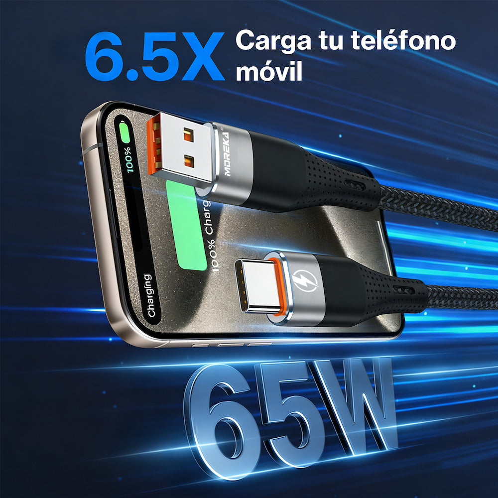 Cable Moreka Tipo C a USB CB-55 65W carga rápida 1.2M