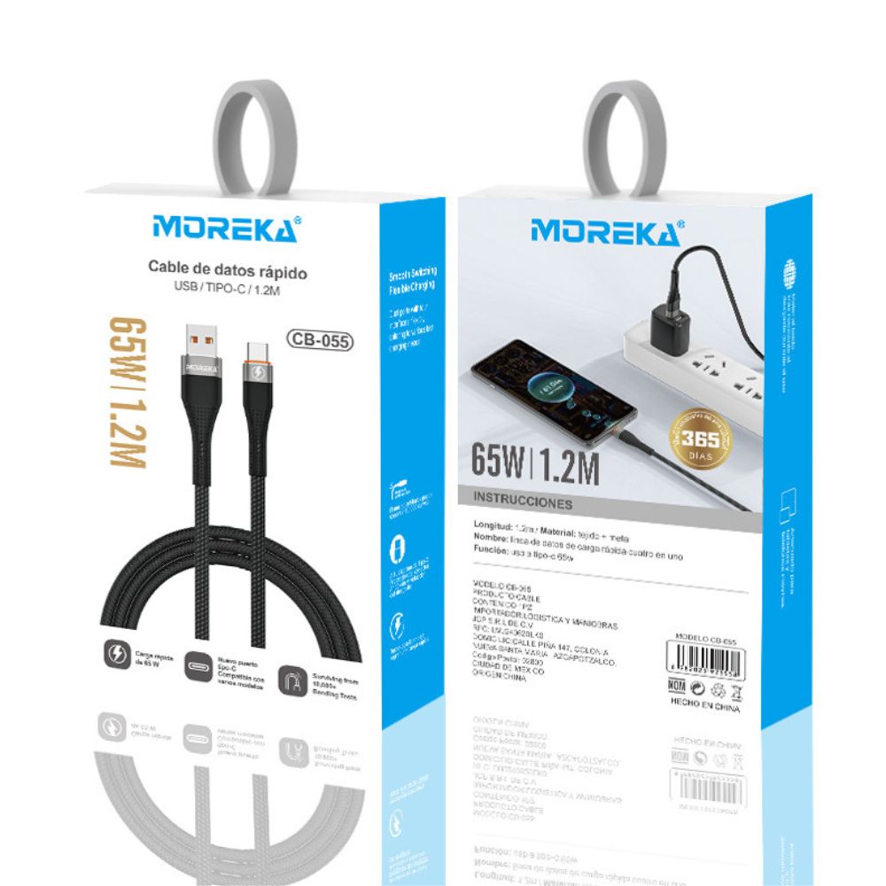 Cable Moreka Tipo C a USB CB-55 65W carga rápida 1.2M