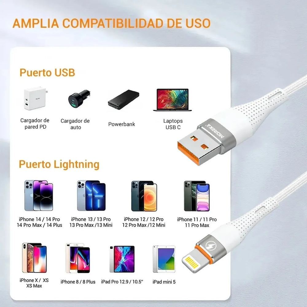 Cable Moreka IP USB 2.4A carga rápida 1.2M CB-056