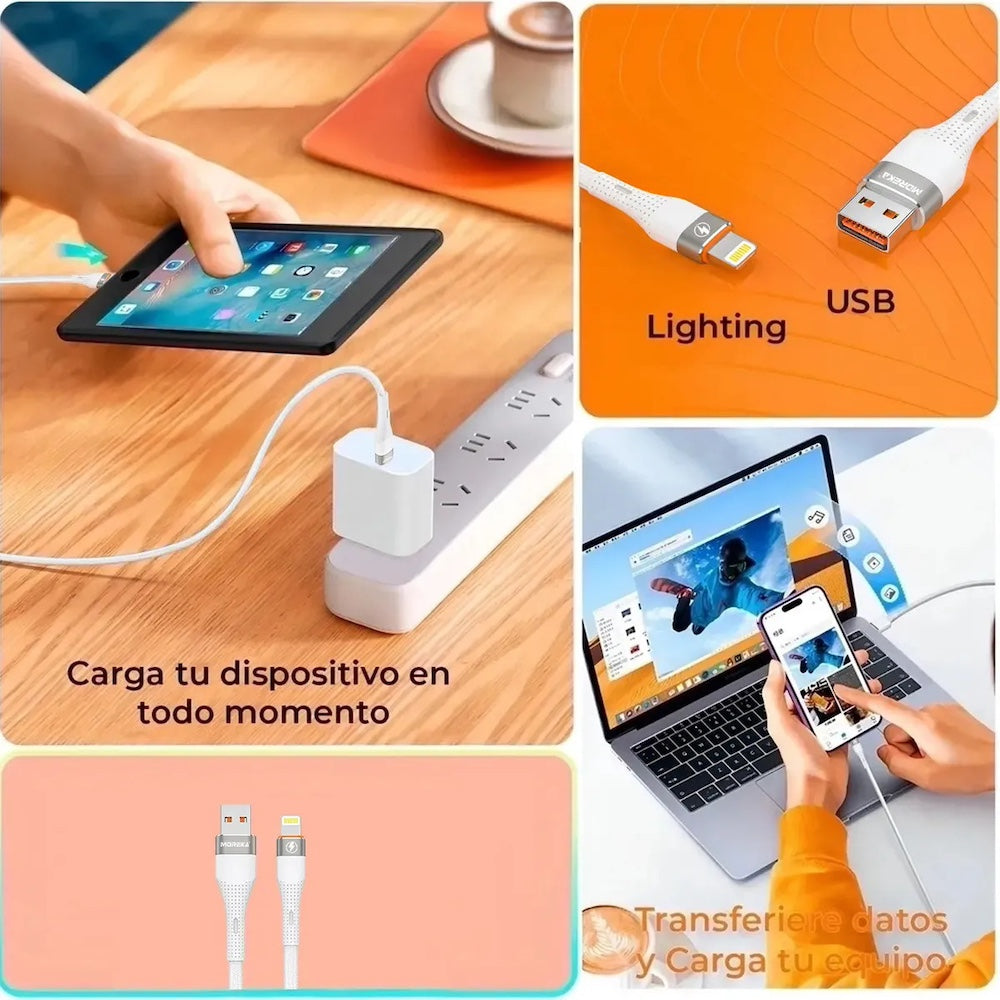 Cable Moreka IP USB 2.4A carga rápida 1.2M CB-056