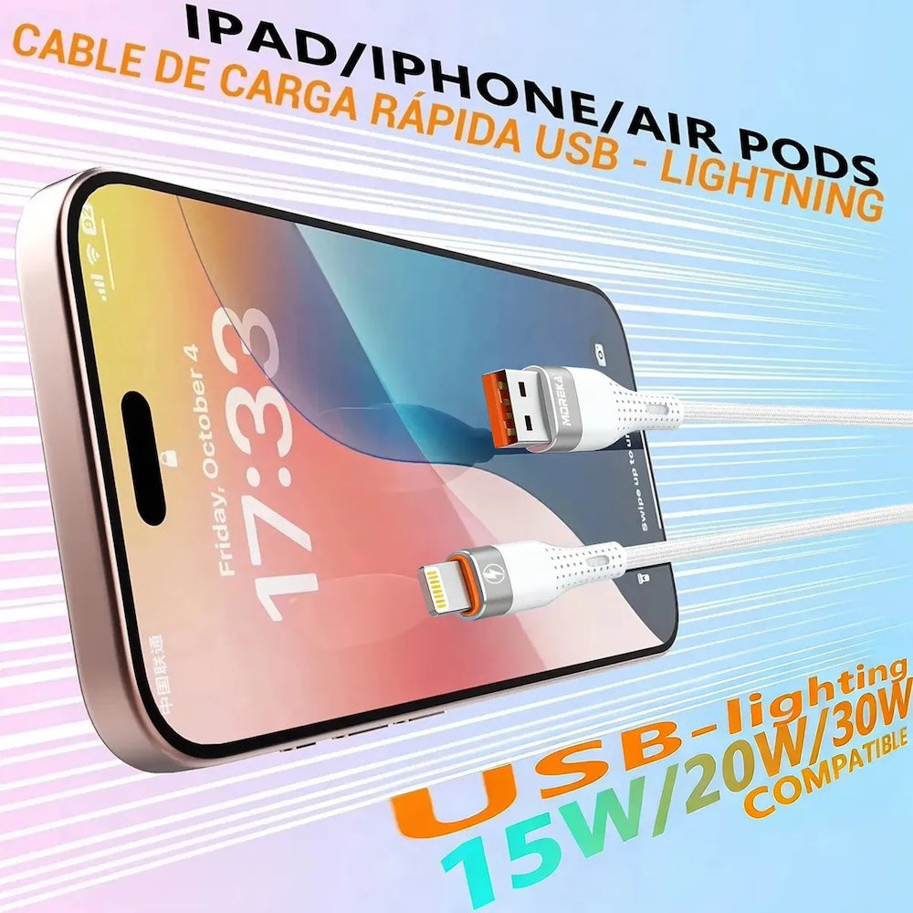 Cable Moreka IP USB 2.4A carga rápida 1.2M CB-056