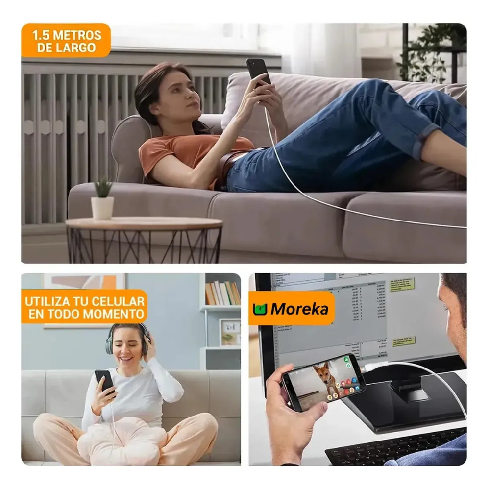 Cable Moreka IP USB 2.4A carga rápida 1.2M CB-056