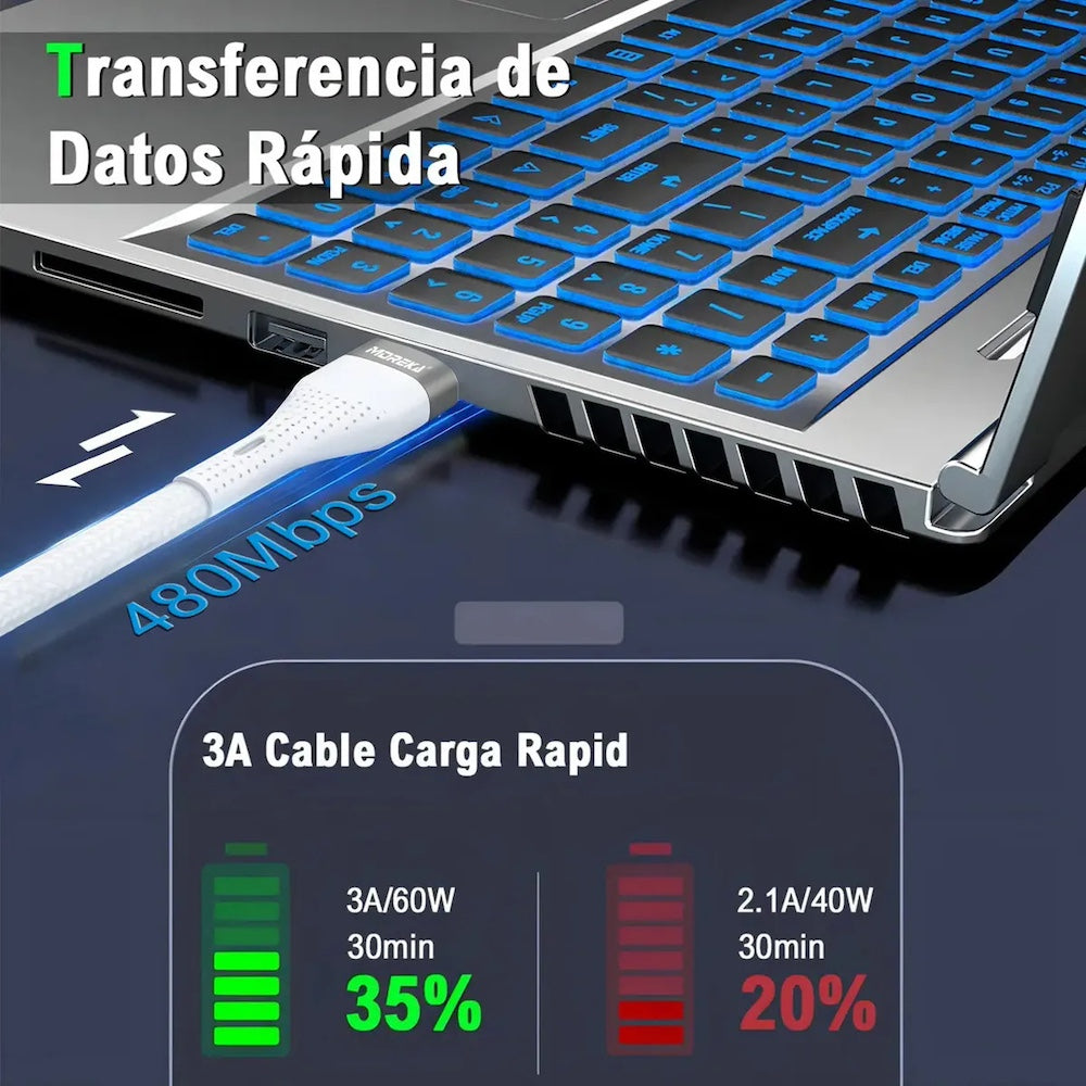 Cable Moreka V8 USB 3A carga rápida 1.2M CB-057