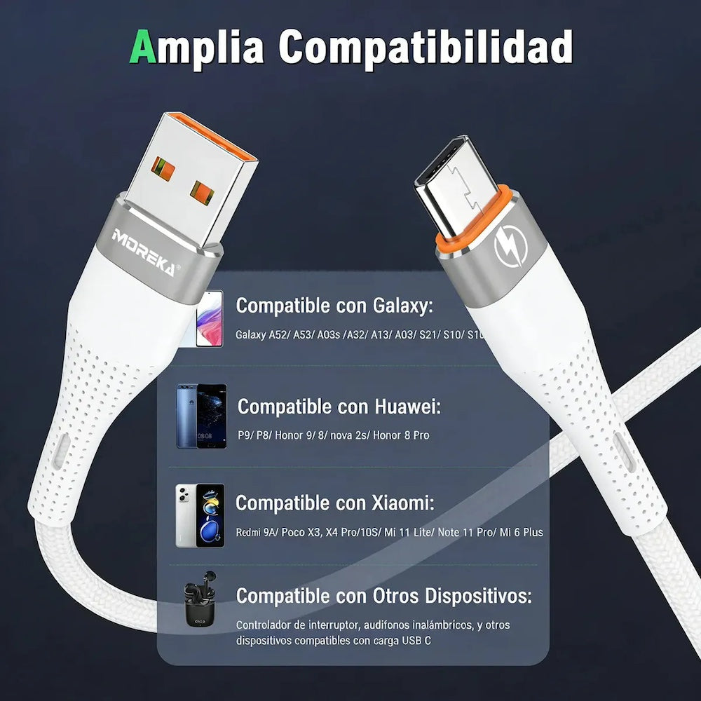 Cable Moreka V8 USB 3A carga rápida 1.2M CB-057