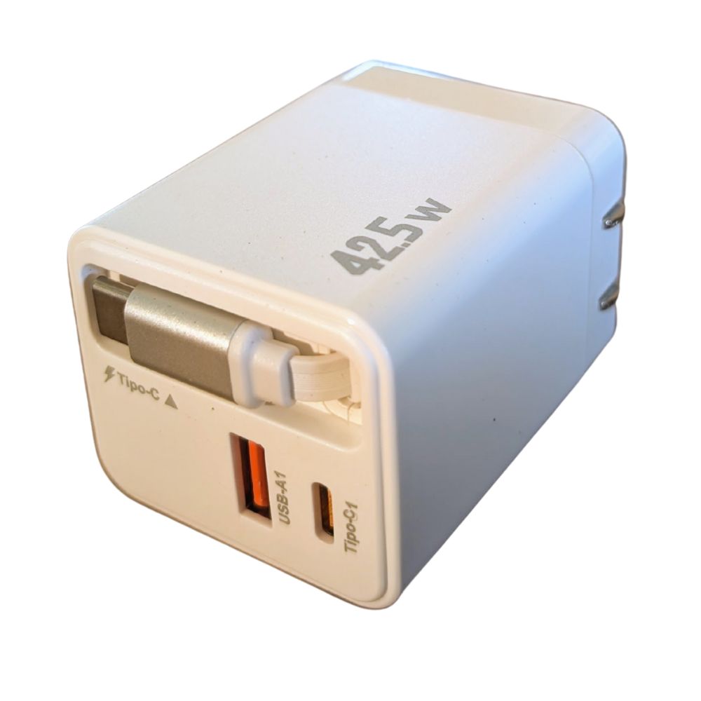 Cargador 42.5W 5V- 3A 2 Puertos PD 20W QC3.1  22.5 cable tipo C retráctil Moreka CC27