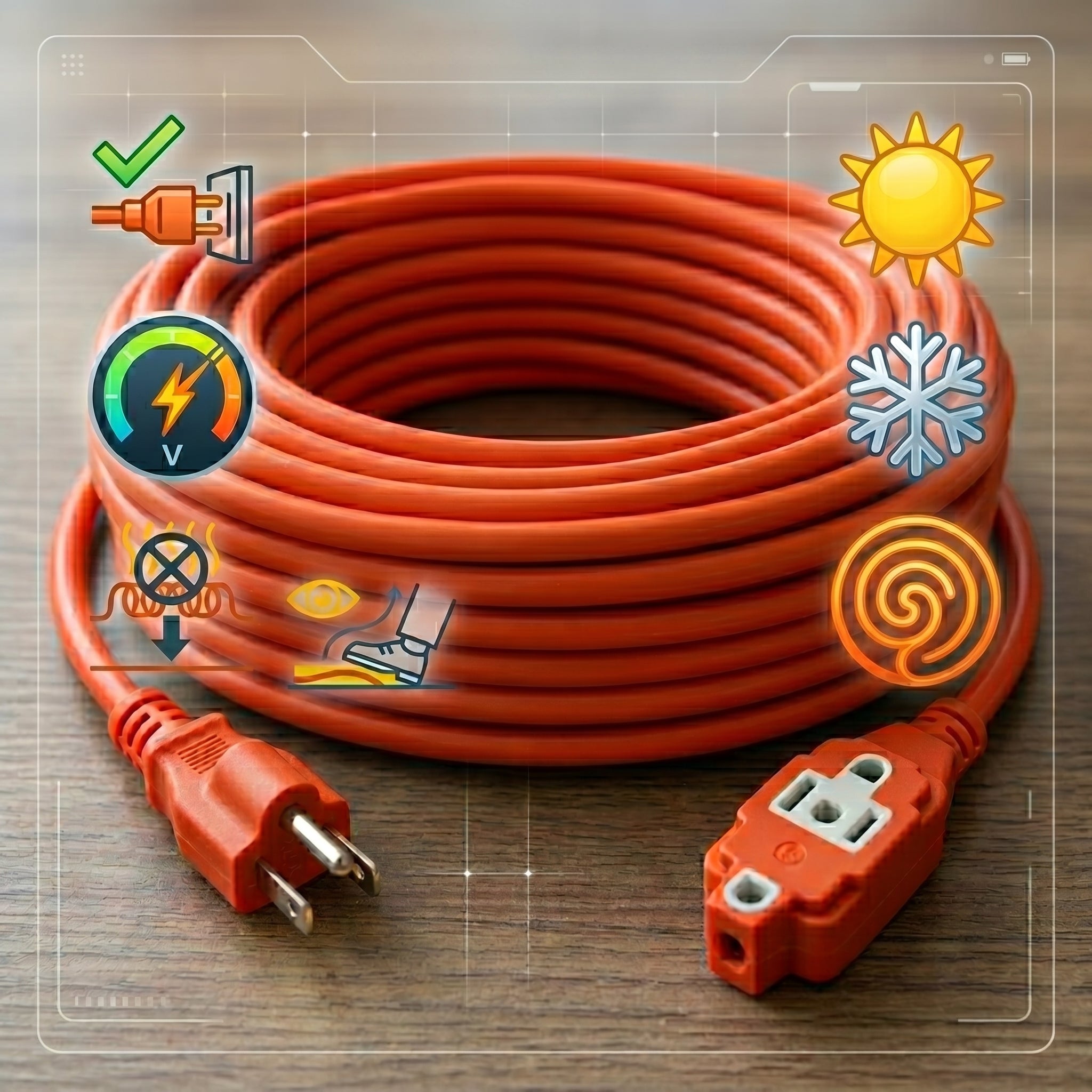 Cable de Extensión CHS15 – 15 Metros Pesado para Uso en Exteriores con Conexión a Tierra
