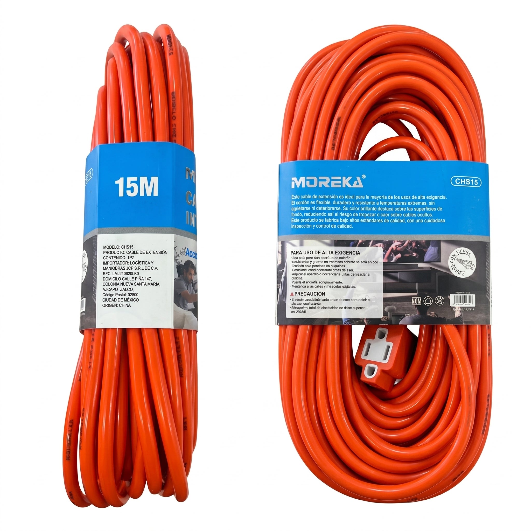 Cable de Extensión CHS15 – 15 Metros Pesado para Uso en Exteriores con Conexión a Tierra