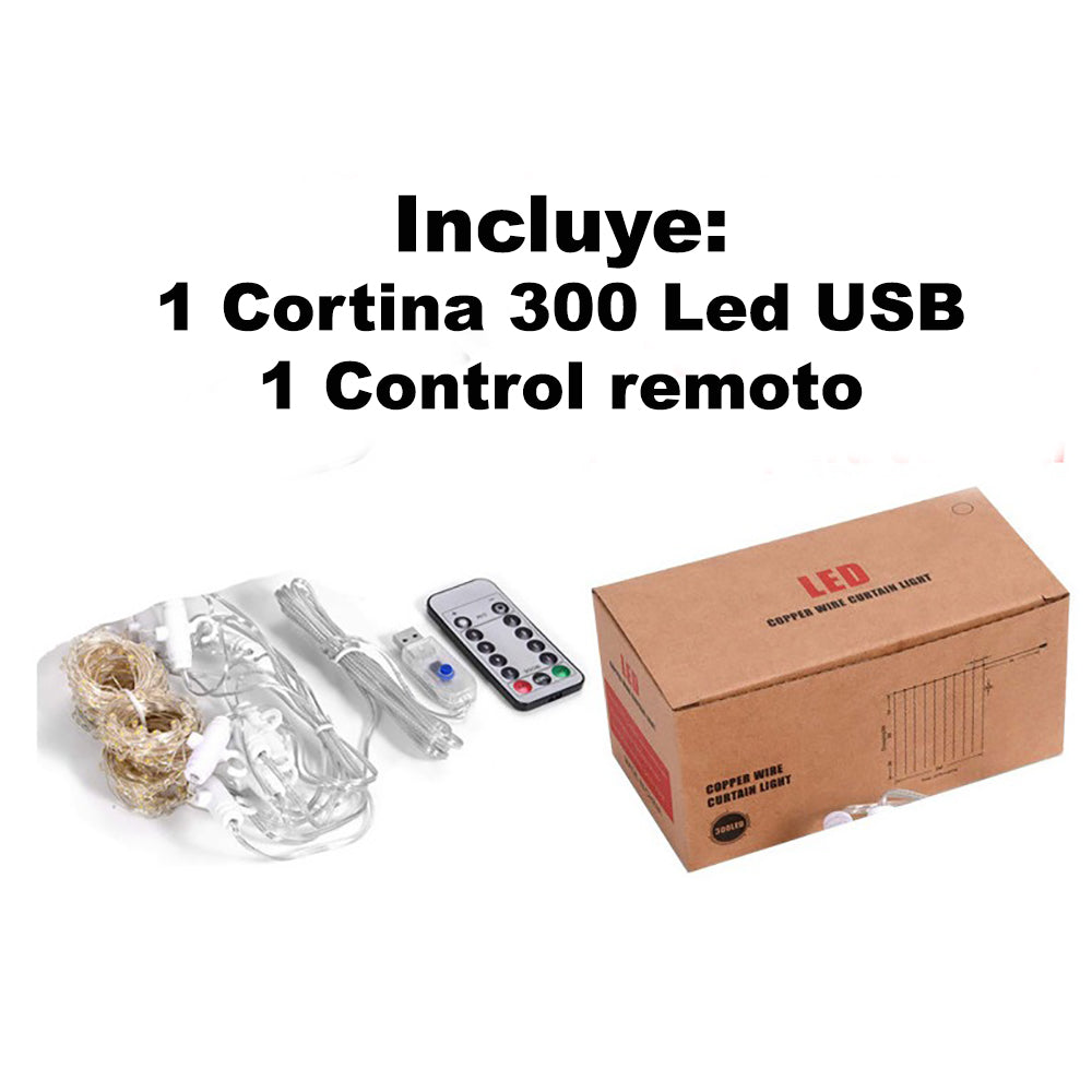 Cortina Serie Luces 300 Led Decorativas Usb 3x3m USB