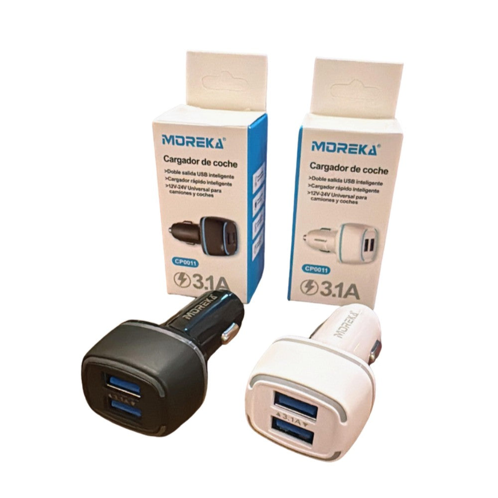 Cargador De Carro 2.4A Moreka CP0011 Doble puerto USB