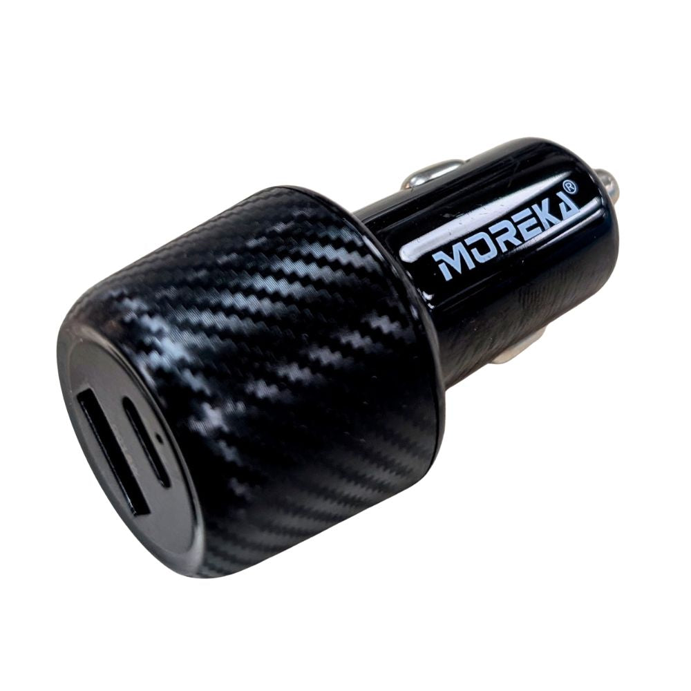 Turbo Cargador De Carro 48W PD30W QC18W Moreka CP0012 PlugIn puertos USB y C