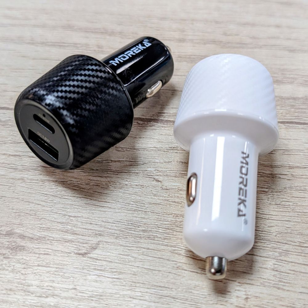 Turbo Cargador De Carro 48W PD30W QC18W Moreka CP0012 PlugIn puertos USB y C