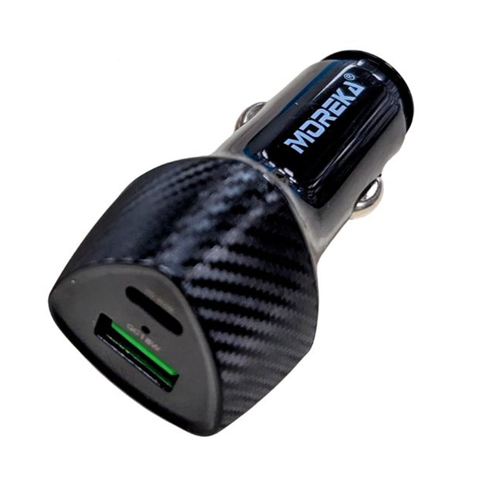 Turbo Cargador De Carro 48W PD30W QC18W Moreka CP0013 PlugIn puertos USB y C