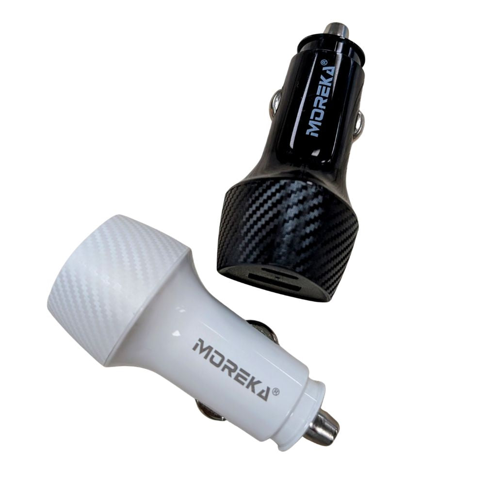 Turbo Cargador De Carro 48W PD30W QC18W Moreka CP0013 PlugIn puertos USB y C