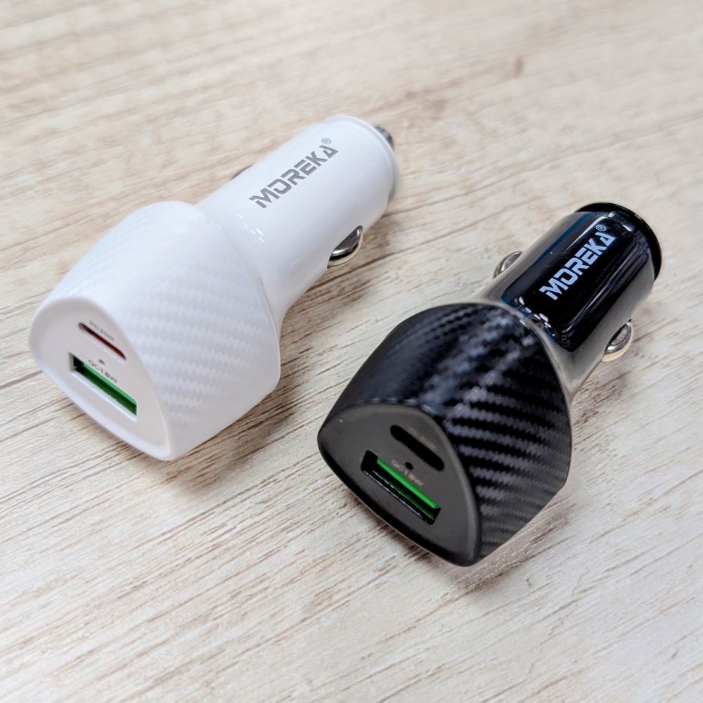 Turbo Cargador De Carro 48W PD30W QC18W Moreka CP0013 PlugIn puertos USB y C