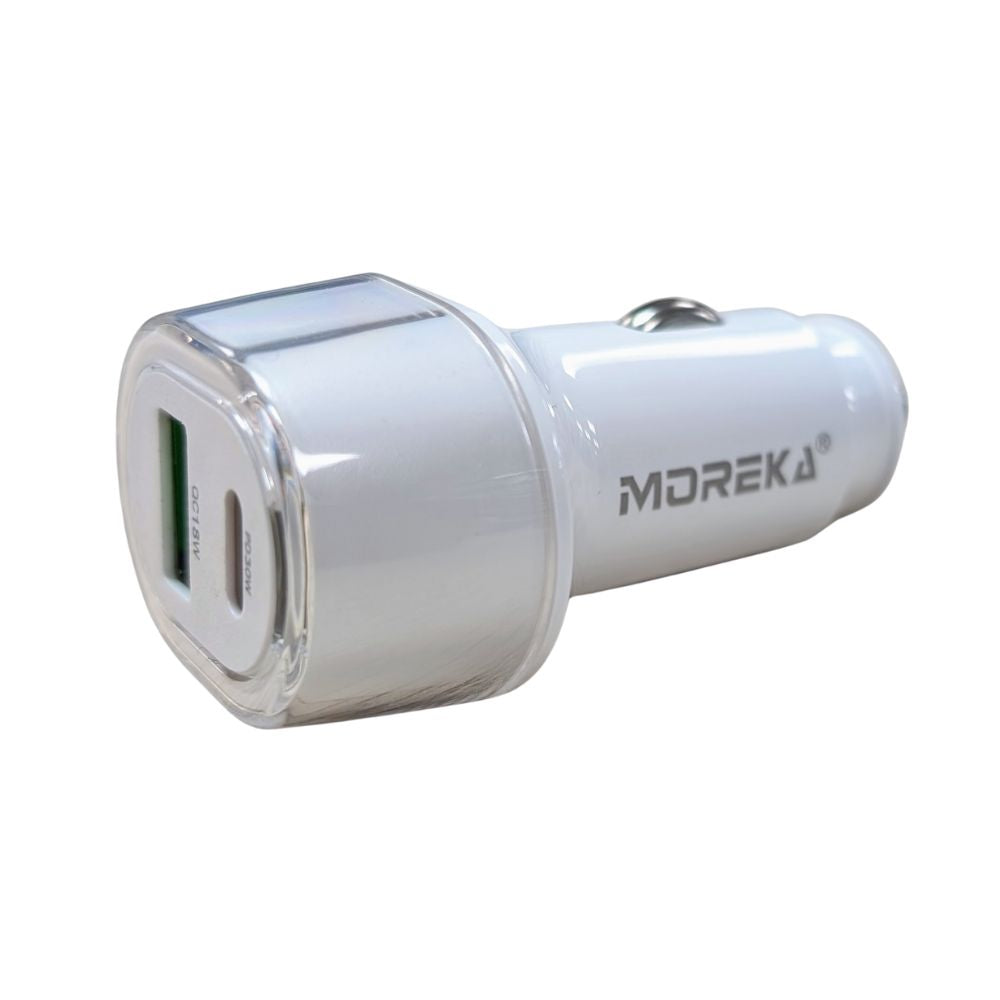Turbo Cargador De Carro 48W PD30W QC18W Moreka CP0014 PlugIn puertos USB y C
