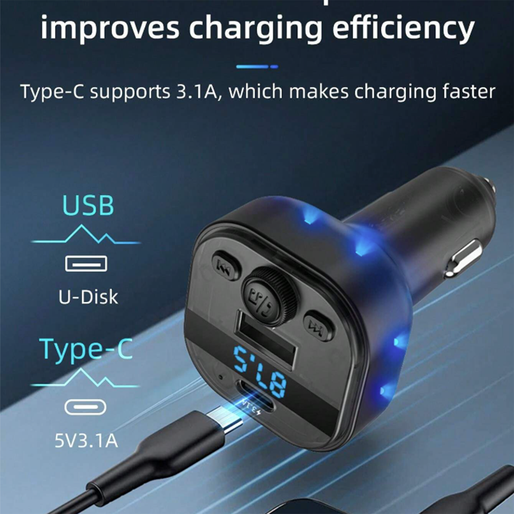 Plug in Trasmisor FM Bluetooth De Carro Moreka CP0074 Plug In 3.1A USB