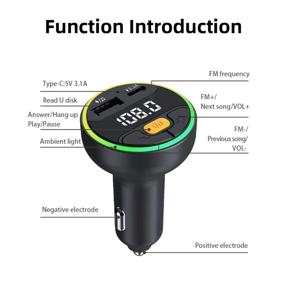 Cargador Trasmisor FM Bleutooth De Carro Moreka CP0074 Plug In 30W USB