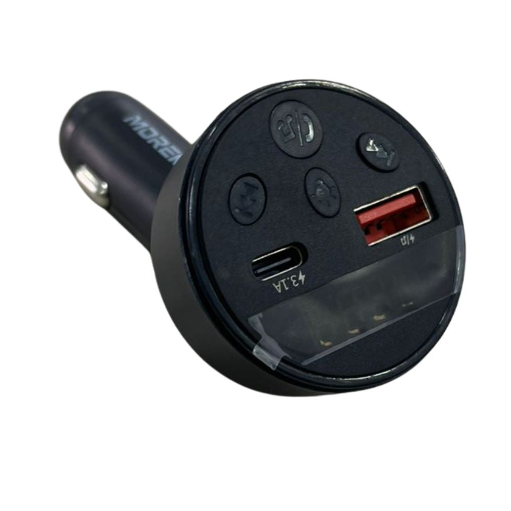 Plug In Cargador de Automóvil Moreka CP0080 45W 7 Puertos (USB + Tipo-C) Bluetooth 5.3 Llamadas Manos Libres Radio FM Transmisor MP3 Luz Ambiental 7 Colores