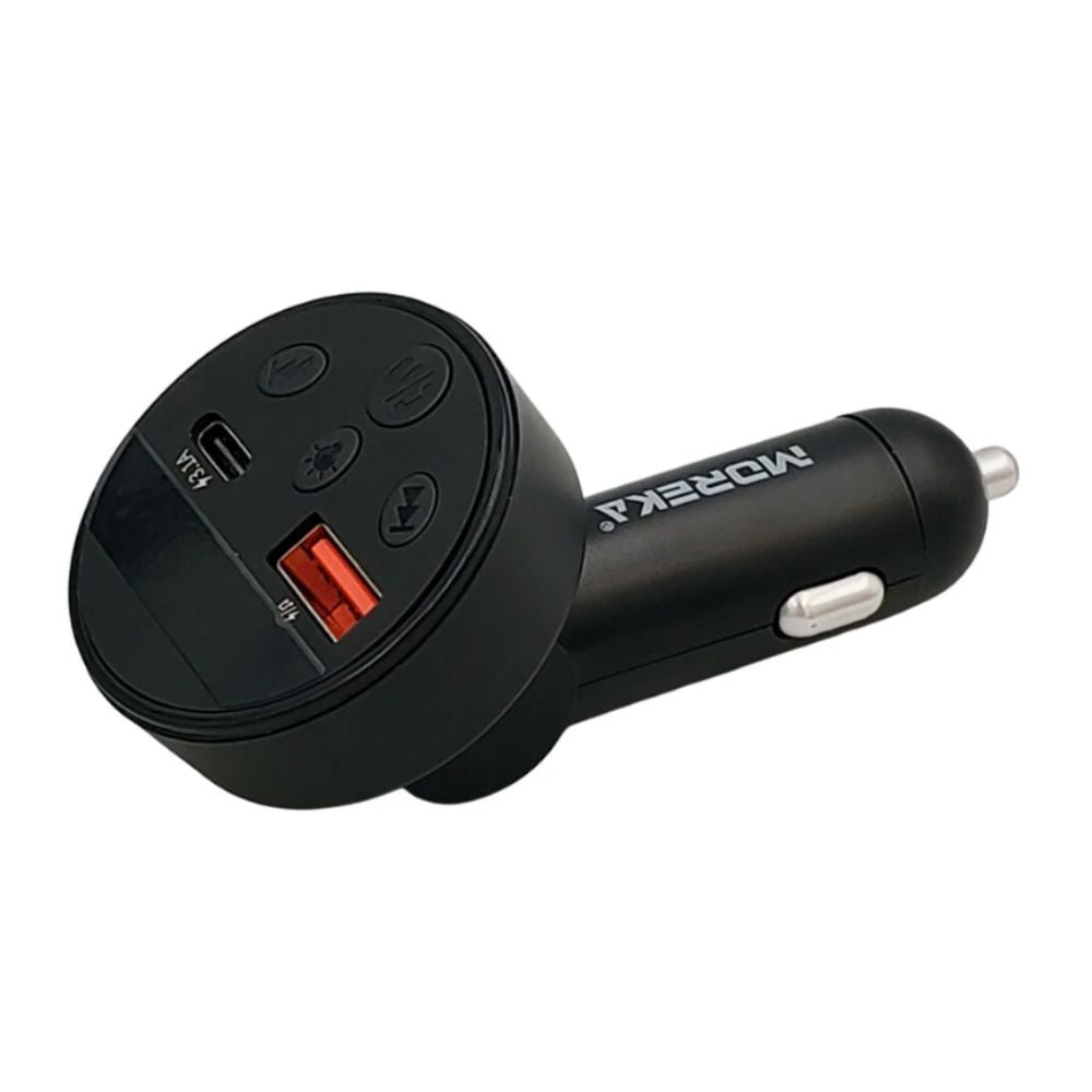Plug In Cargador de Automóvil Moreka CP0080 45W 7 Puertos (USB + Tipo-C) Bluetooth 5.3 Llamadas Manos Libres Radio FM Transmisor MP3 Luz Ambiental 7 Colores