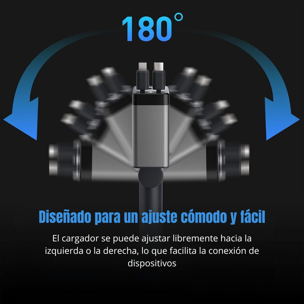 Turbo Cargador De Carro 66W PD30W 3.1A Moreka CP0091 PlugIn cables retractil IP y C