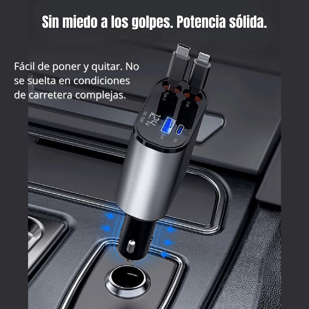 Turbo Cargador De Carro 66W PD30W 3.1A Moreka CP0091 PlugIn cables retractil IP y C