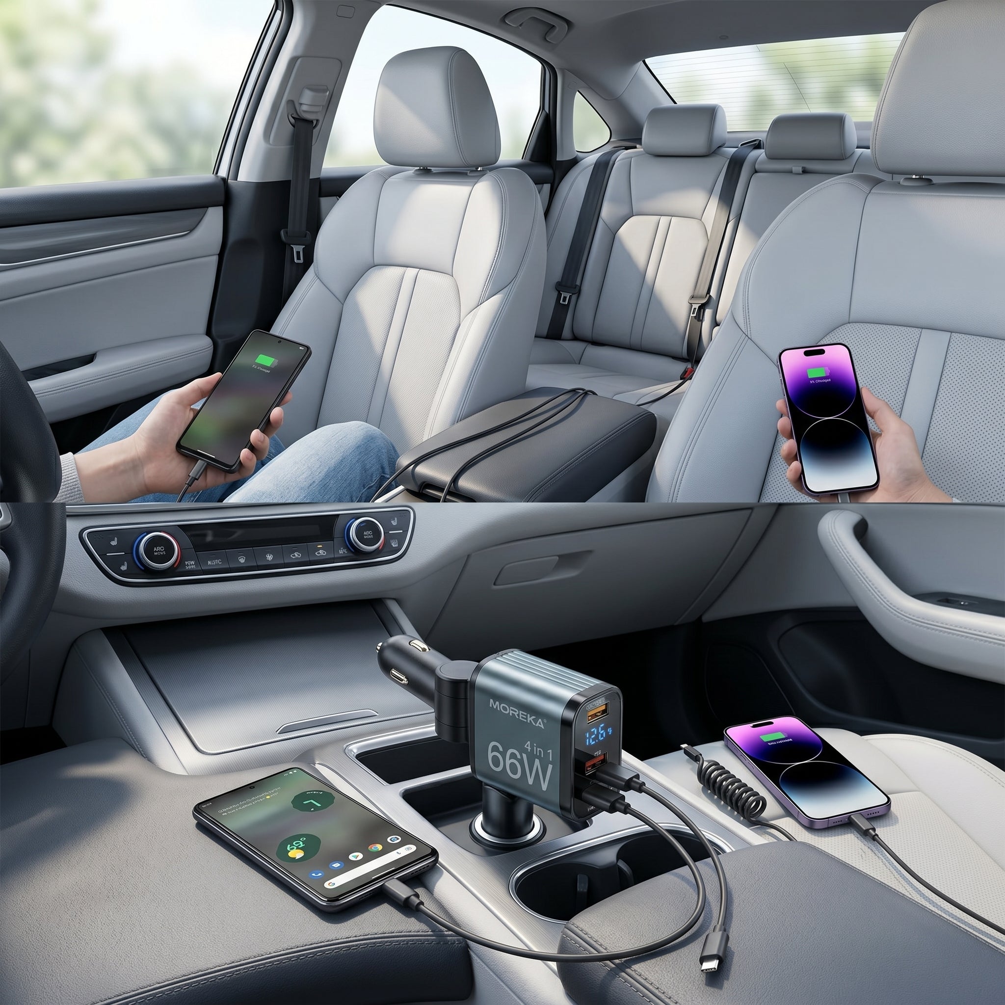 Cargador para Auto 70cm 66W 4 en 1 con Pantalla  Colspo CP0091B