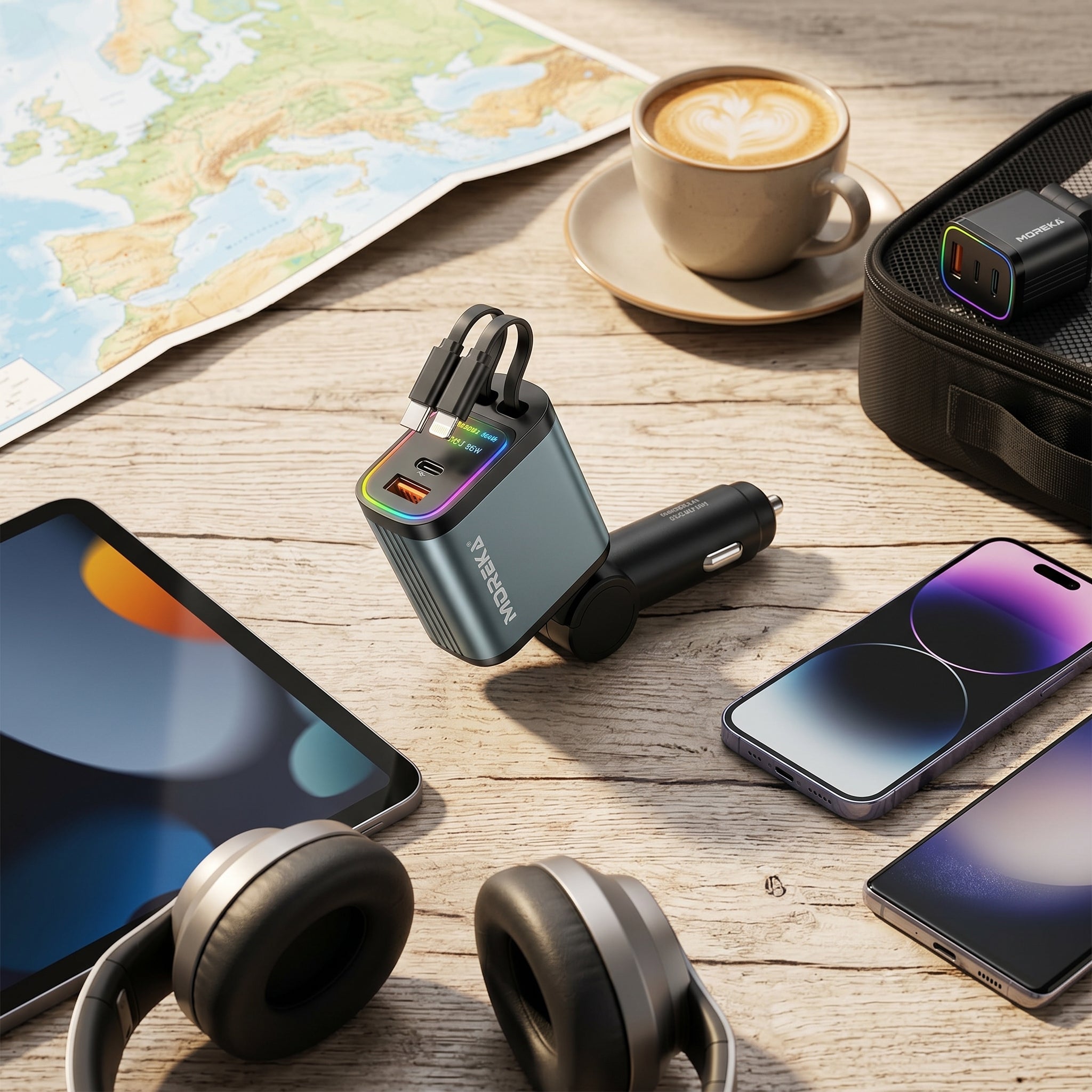 Cargador para Auto 70cm 66W 4 en 1 con Pantalla  Colspo CP0091B