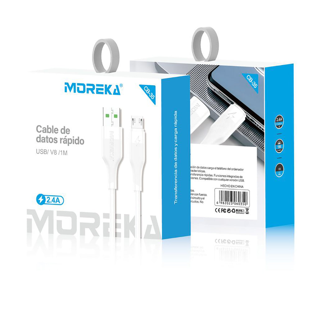 Cable Tipo V8 Micro USB, Moreka CB-35, 2.4 1 M.