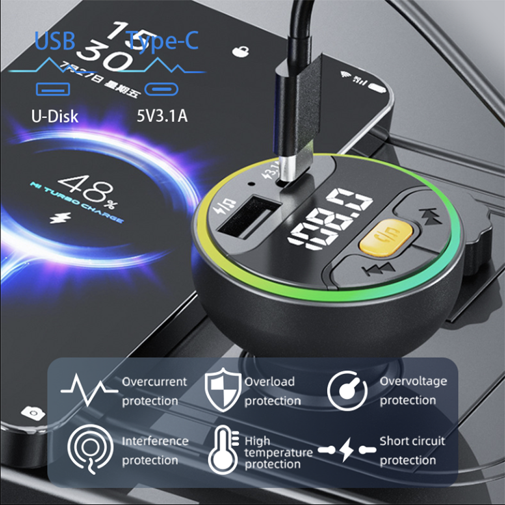 Cargador Trasmisor FM Bleutooth De Carro Moreka CP0074 Plug In 30W USB