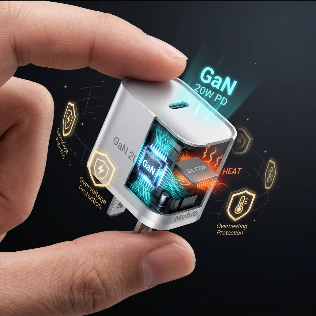 Cargador Mini GaN Nebro VGA-052T 20W Tecnología de Nitruro de Galio USB-C Carga Rápida PD