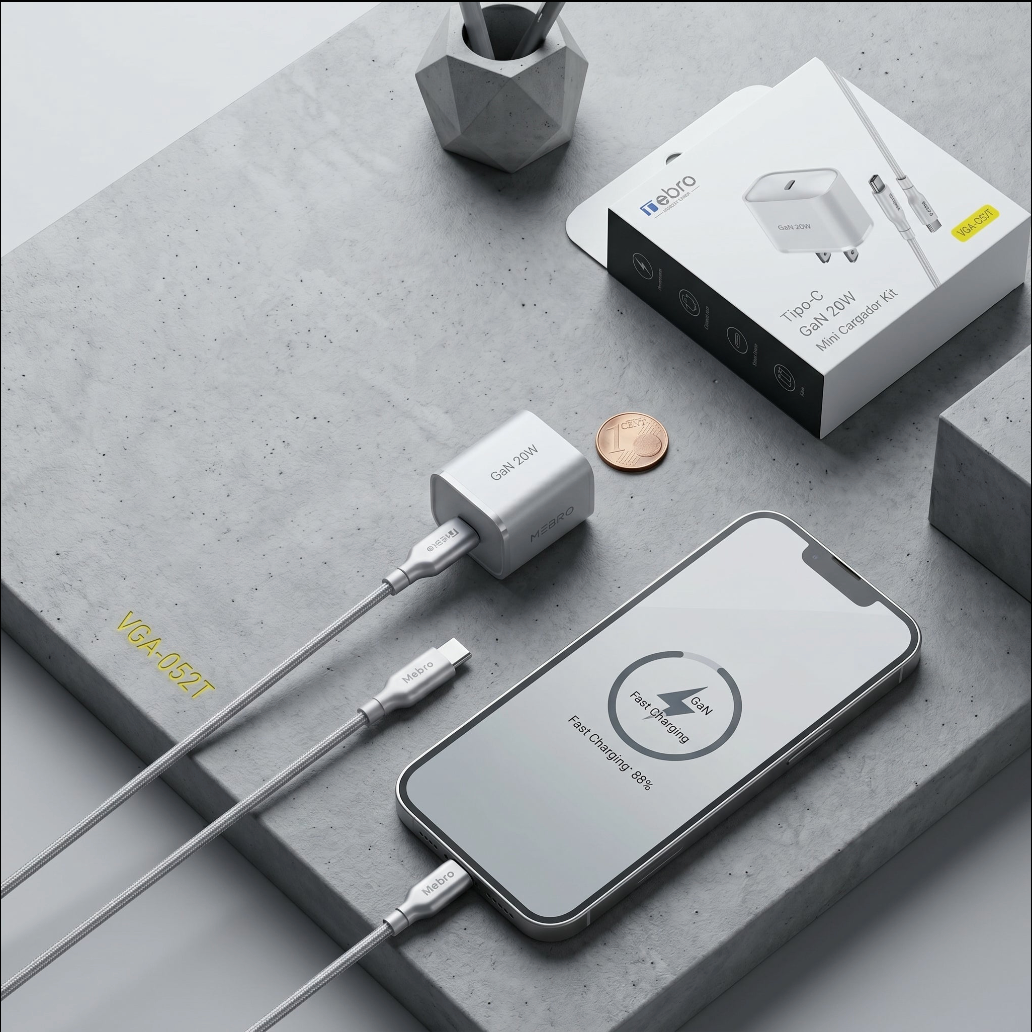 Cargador Mini GaN Nebro VGA-052T 20W Tecnología de Nitruro de Galio USB-C Carga Rápida PD