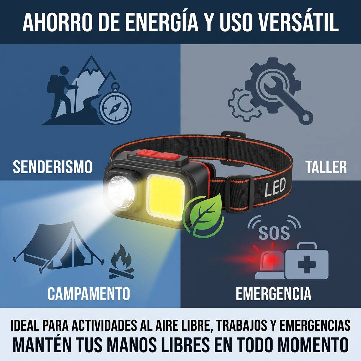 Lámpara de Cabeza LED Moreka D-212 con Doble Iluminación y Banda Manos Libres