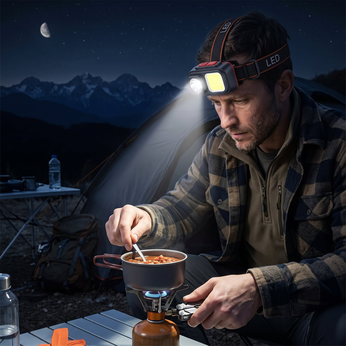 Lámpara de Cabeza LED Moreka D-212 con Doble Iluminación y Banda Manos Libres