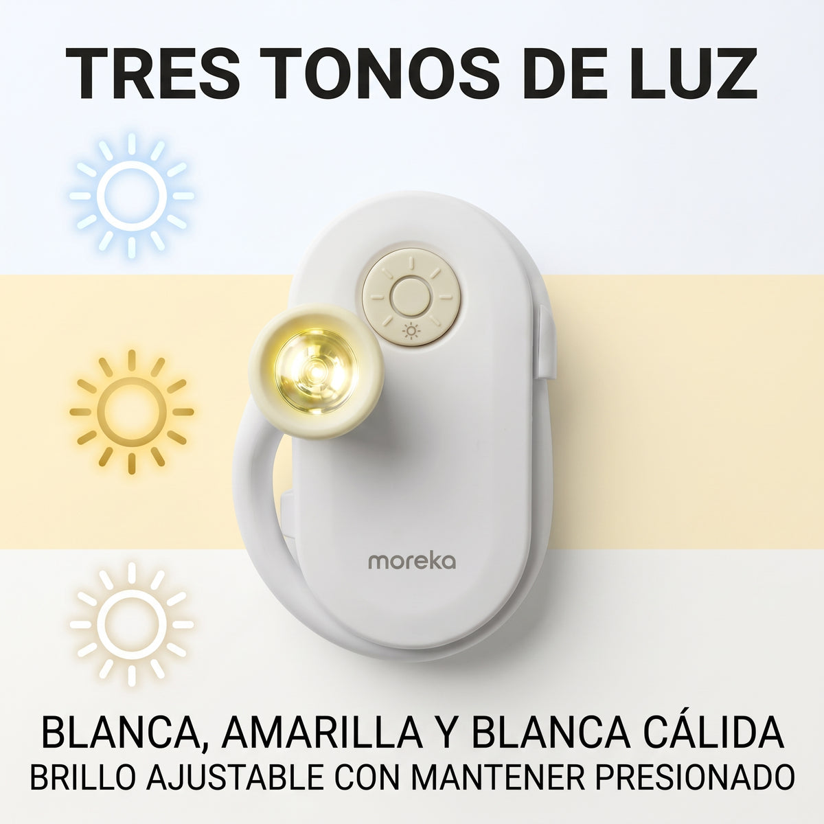Mini Lámpara de Lectura Moreka D053 con Clip, 3 Tonos de Luz y Batería Recargable