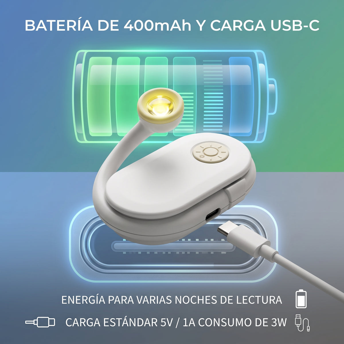 Mini Lámpara de Lectura Moreka D053 con Clip, 3 Tonos de Luz y Batería Recargable