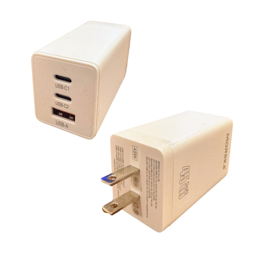 Turbo Cargador 45W 3 puertos C1 45W C2 45W USB A 30W GAN ideal para Notebook DHJ-36