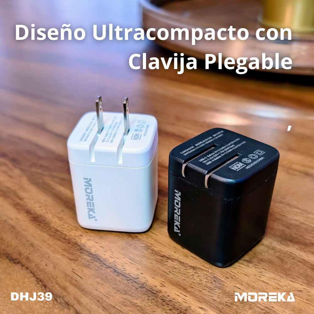 Cargador 35W GaN 5V- 3.1A puertos PD35W max & QC3.0 18W max Clavija plegable Moreka DHJ39