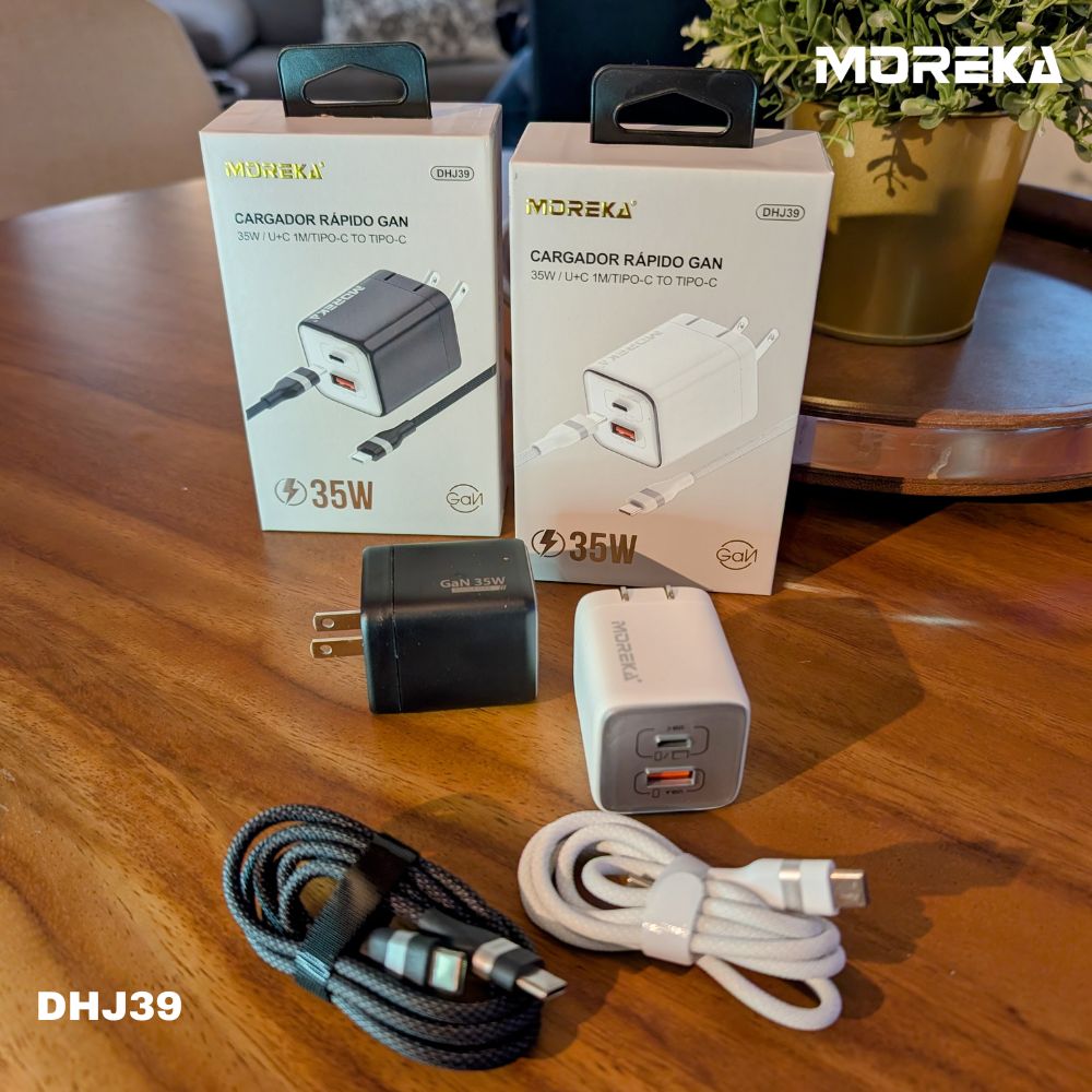 Cargador 35W GaN 5V- 3.1A puertos PD35W max & QC3.0 18W max Clavija plegable Moreka DHJ39